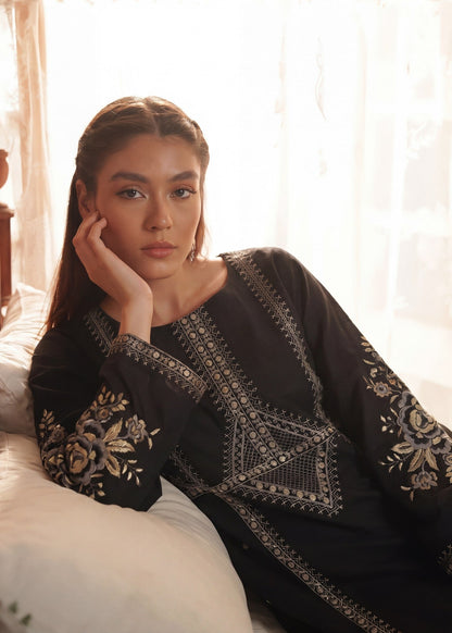 Black Lawn Embroidered 3 Piece Suit Online in Dubai UAE Abudhabi Ajman Sharjah