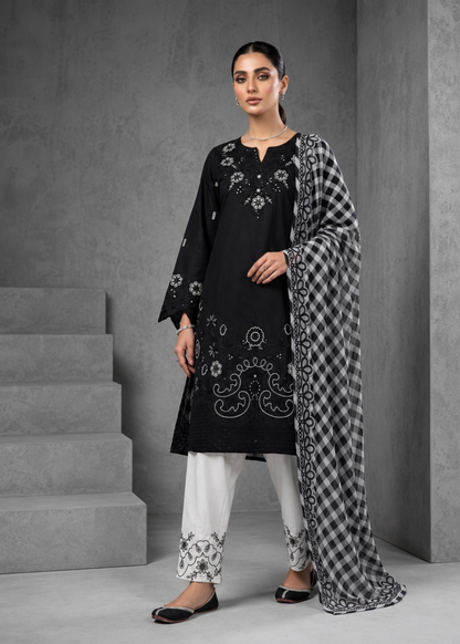 Black Lawn Embroidered 3 Piece Suit Online in Sri Lanka India Australia