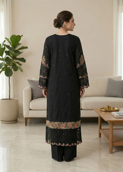 Black Lawn Embroidered Festive Dress Material Online in Dubai UAE Abudhabi Ajman Sharjah