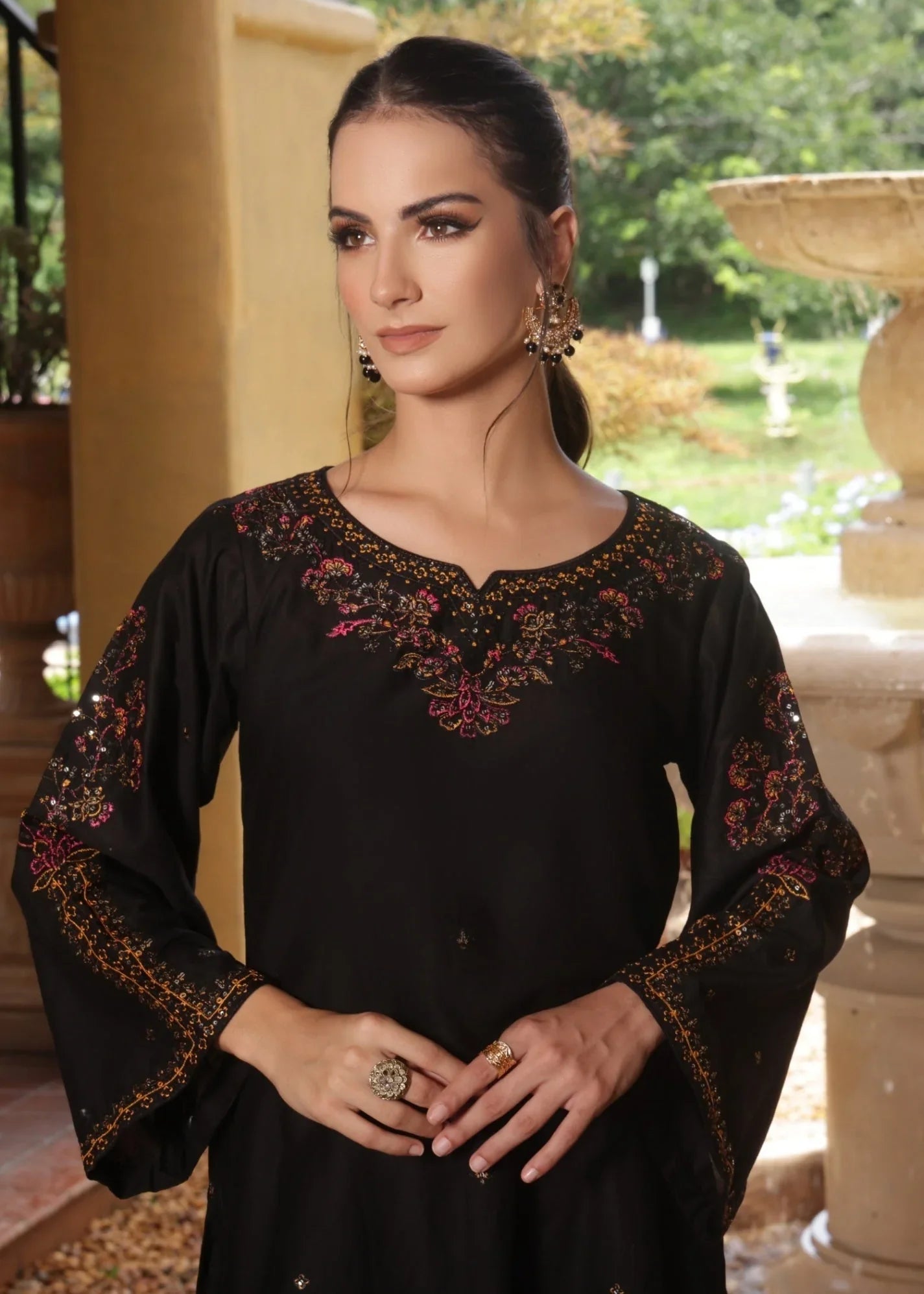 Black Lawn Embroidered Festive Kurta Set Online in Sri Lanka India Australia