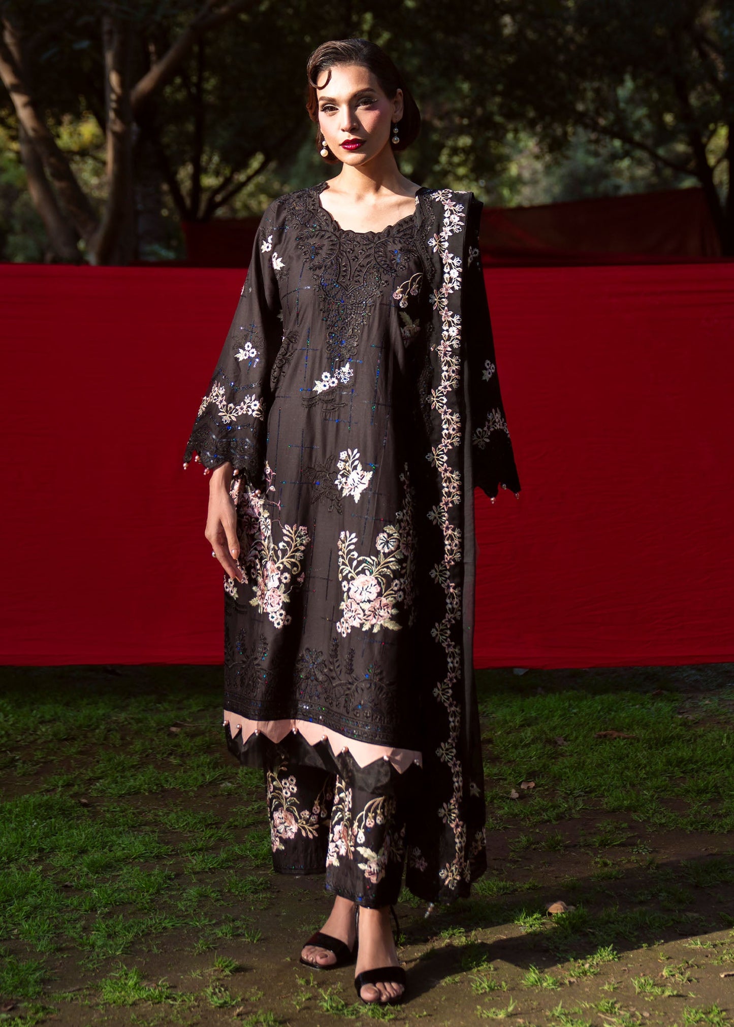 Black Lawn Embroidered Partywear Suit Online in Sri Lanka India Australia