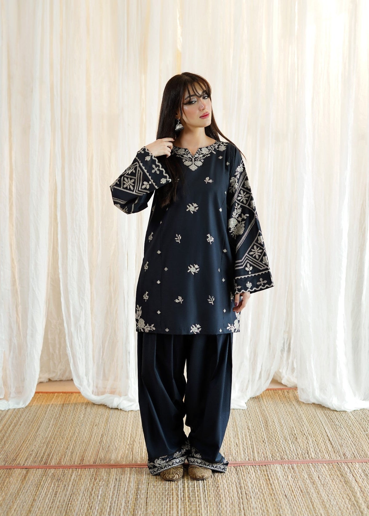 Black Lawn Farshi Shalwar Kurta Set Online in Sri Lanka India Australia