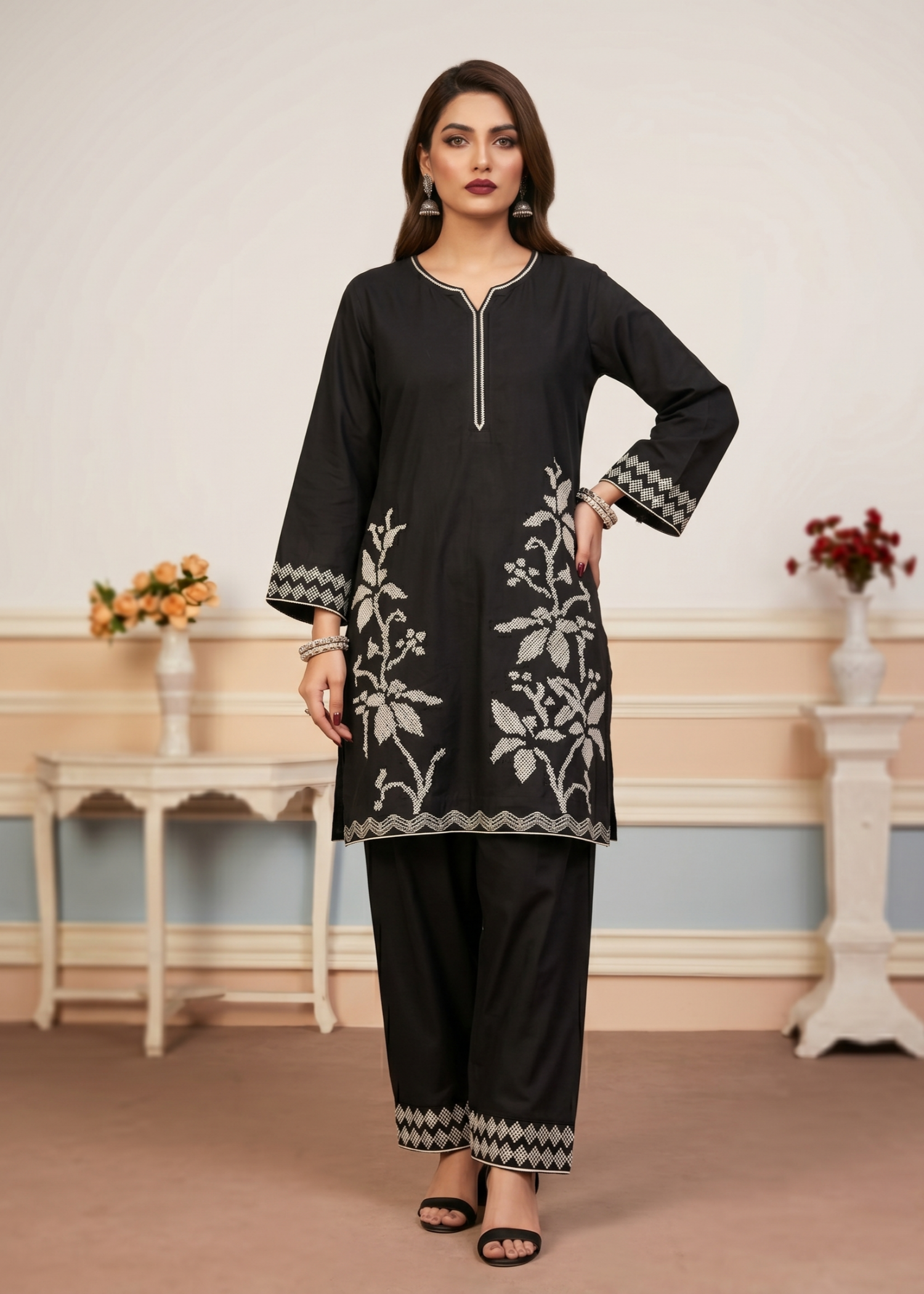 Black Lawn Festive Wear Suit Online in Sri Lanka India Australia