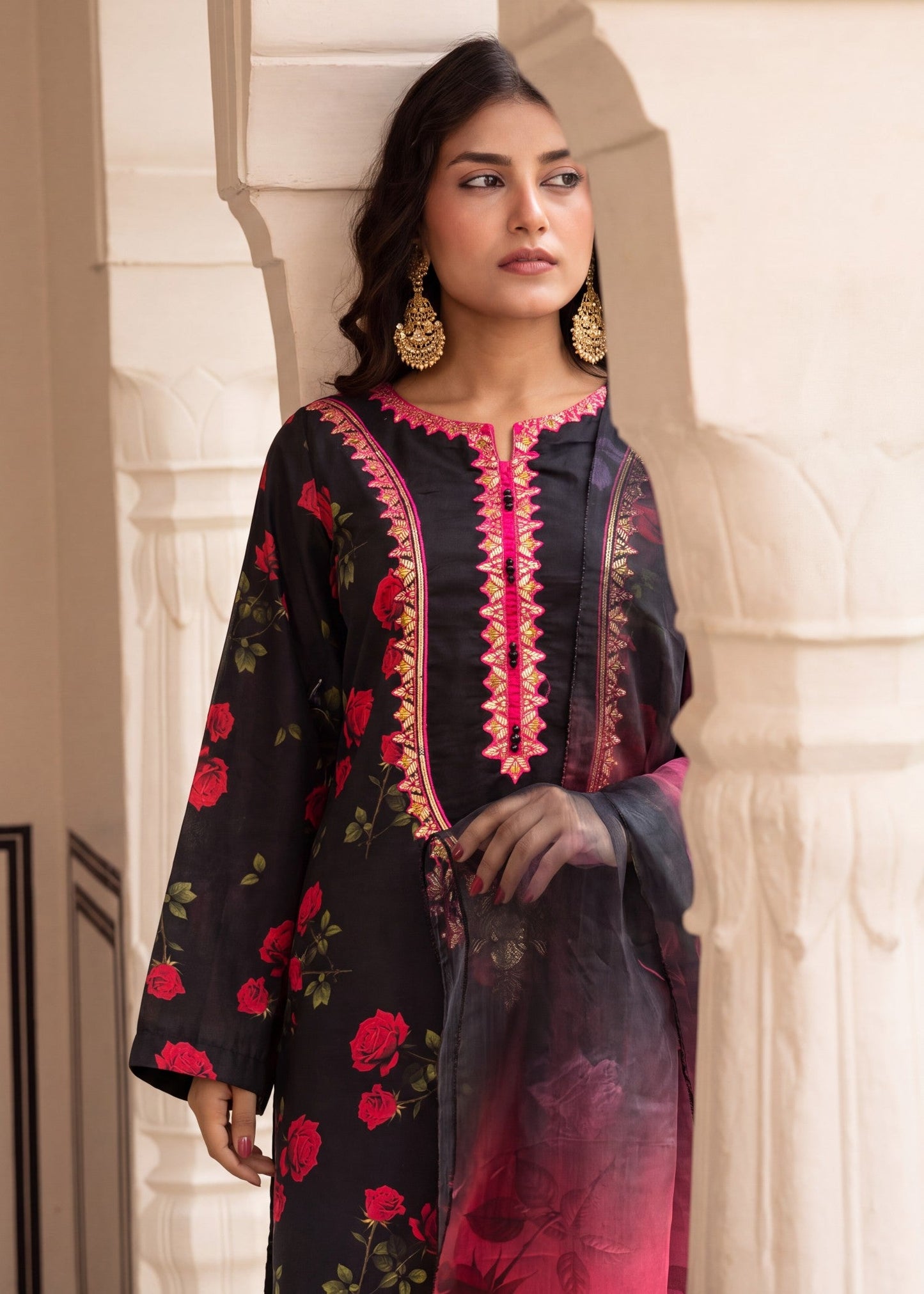 Black Lawn Kurta Shalwar Dupatta Online in Sri Lanka India Australia