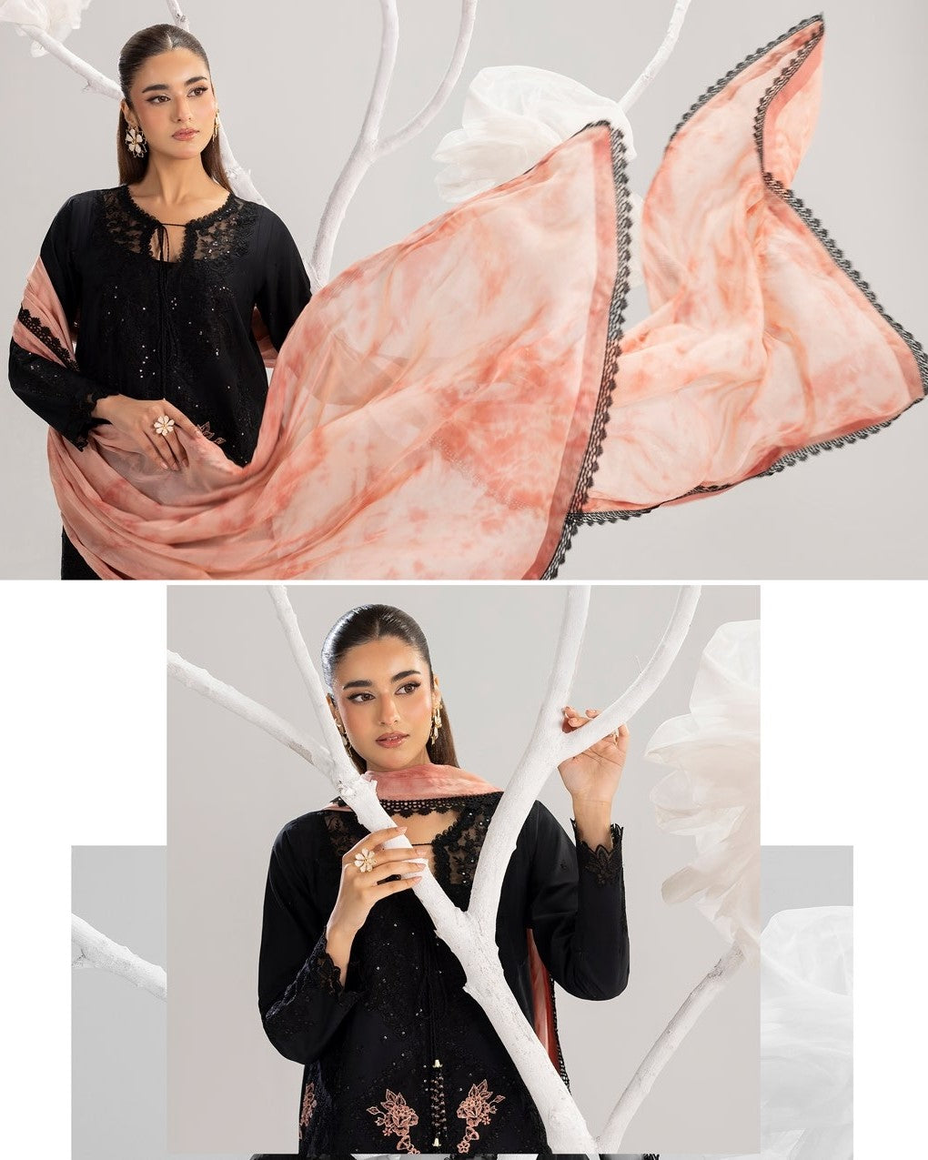 Black Lawn Shirt Dupatta Trouser Set Online in Dubai DXB UAE Abudhabi Meena Bazaar