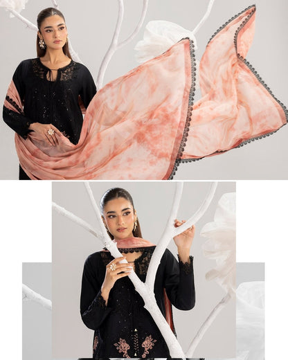 Black Lawn Shirt Dupatta Trouser Set Online in Dubai DXB UAE Abudhabi Meena Bazaar