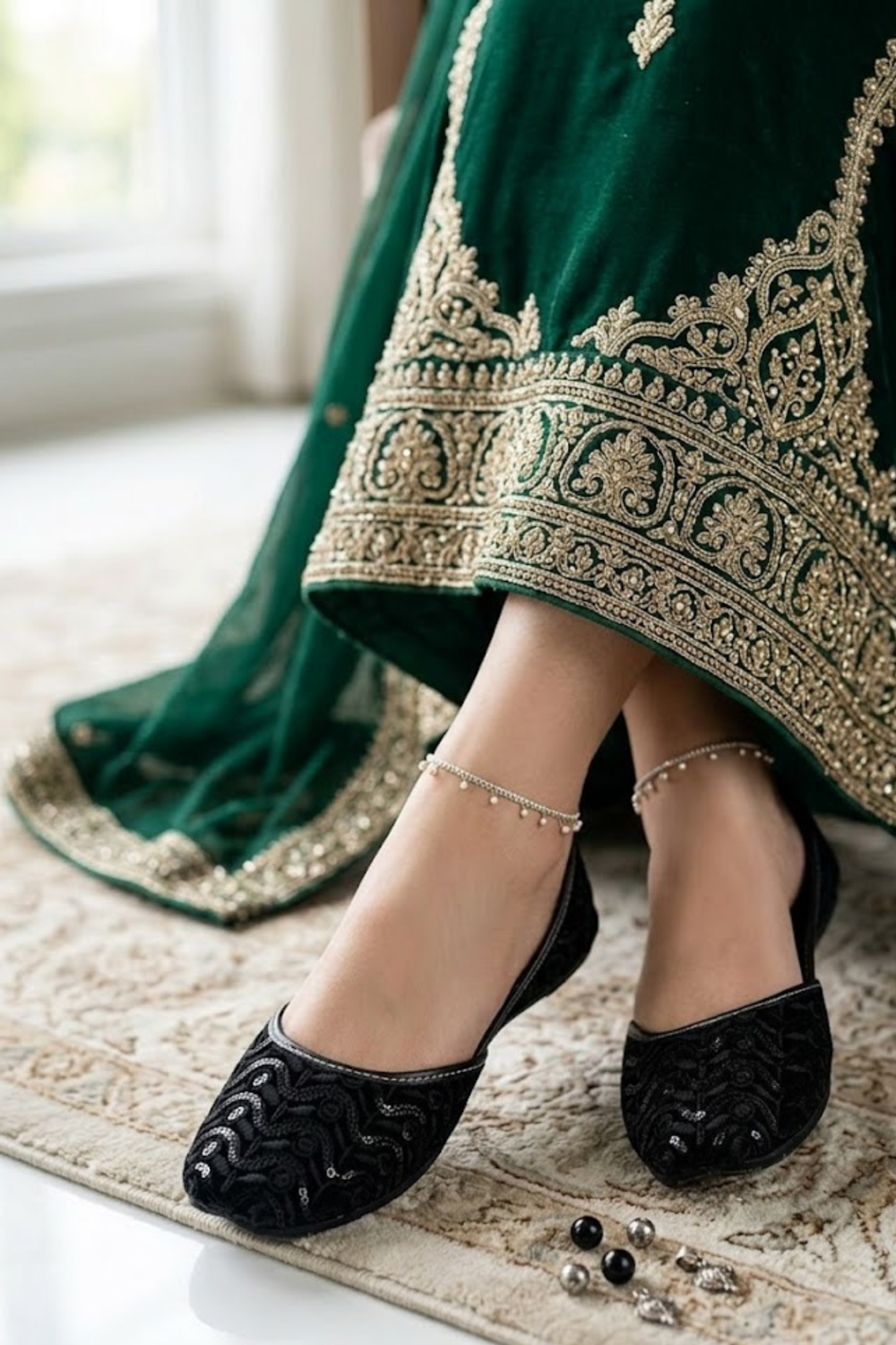 Black Leather Khussa for Women Online in Dubai UAE Abudhabi Ajman Sharjah