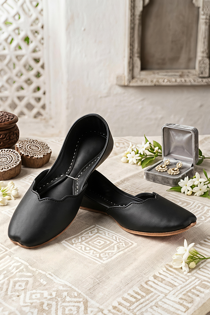 Black Leather Khussa Shoes Online in Dubai UAE Abudhabi Ajman Sharjah