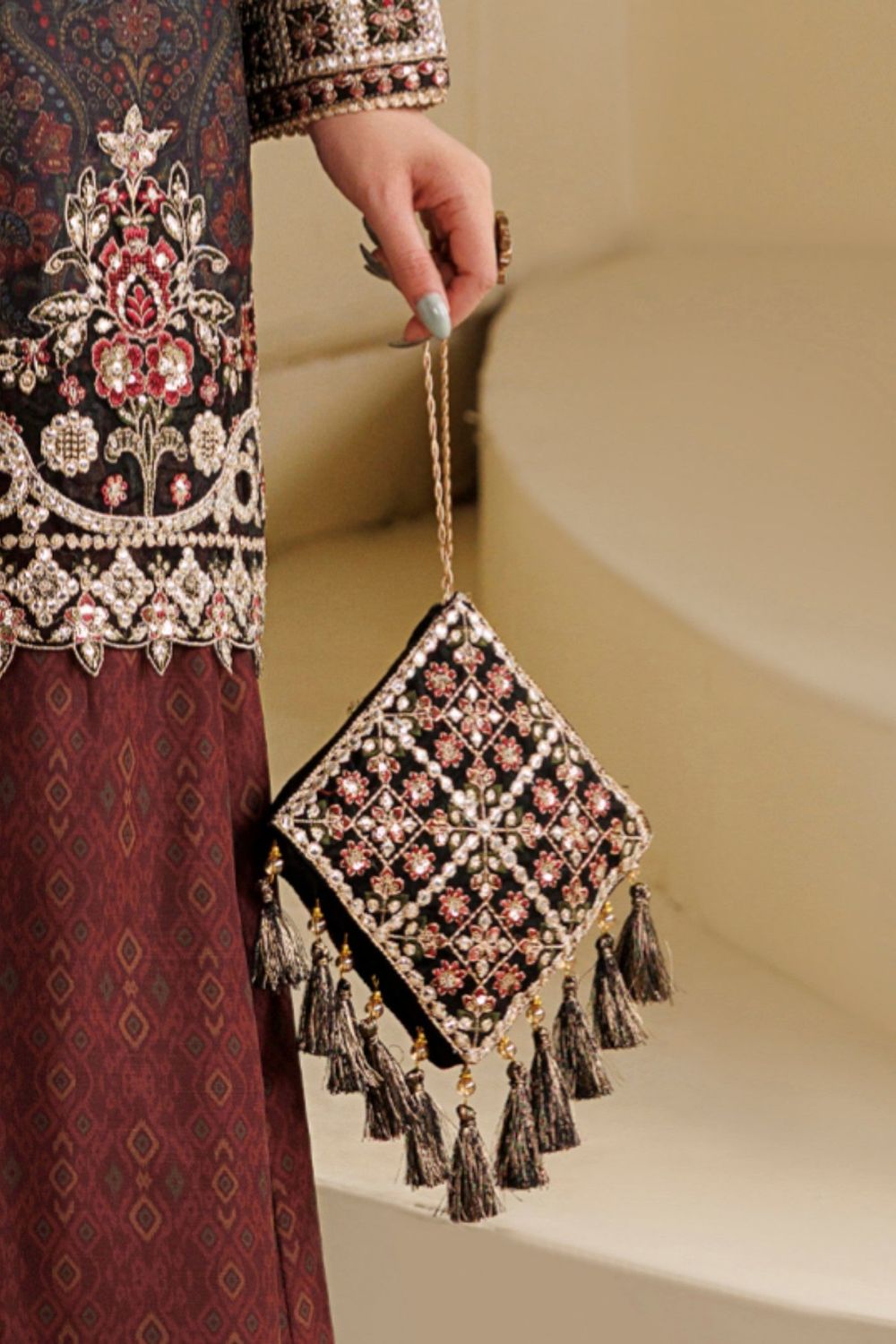 Black Leather Potli Bag Online in Dubai UAE Abudhabi Ajman Sharjah