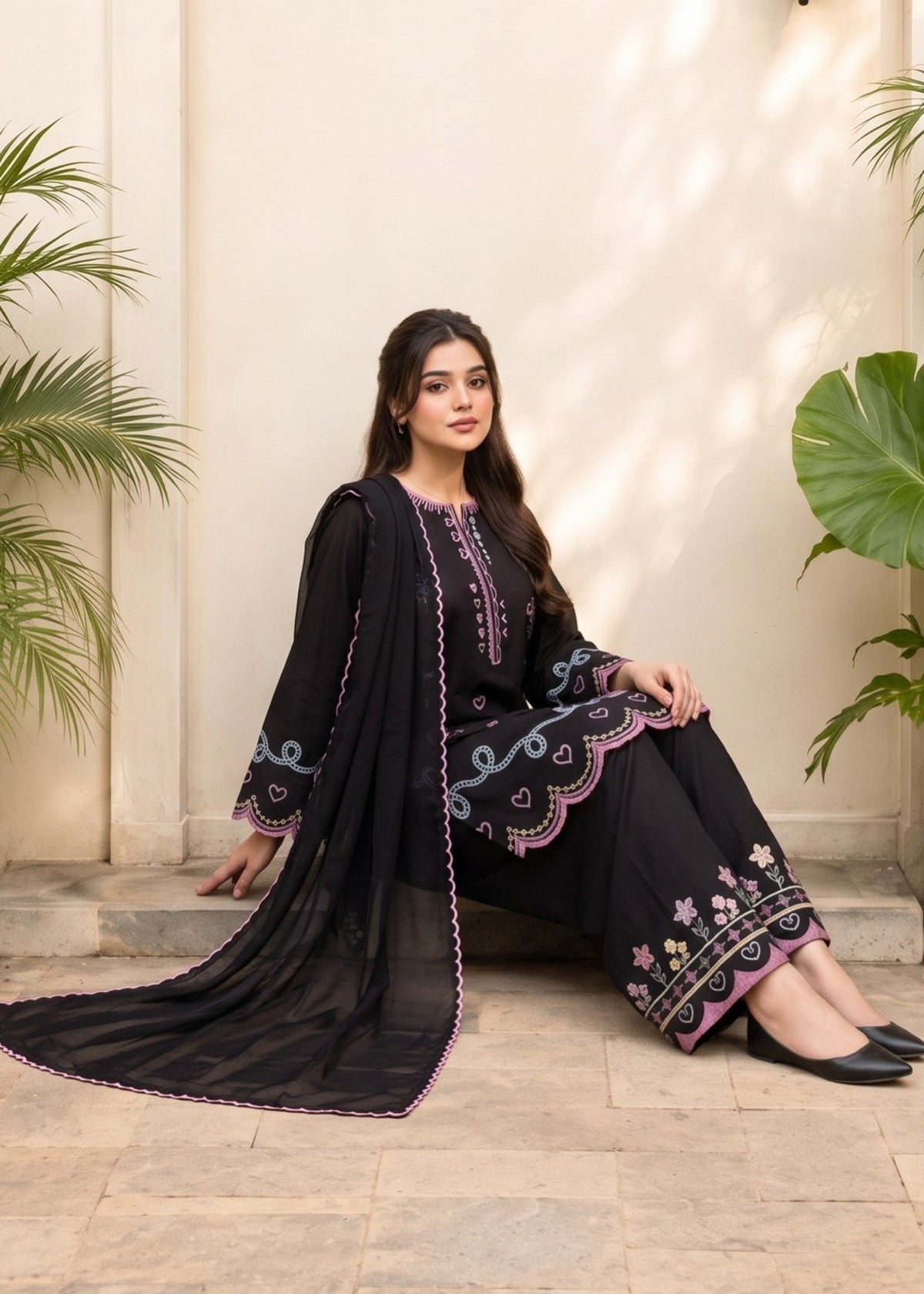 Black Linen Kurta Pajama Style Set Online in KSA Riyadh Saudi Arabia Oman Bahrain Qatar
