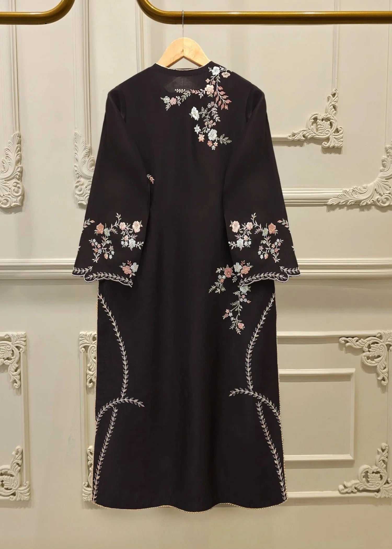 Black Long Kurta Embroidered Lawn Cotton Suit Online in Dubai DXB UAE Abudhabi Meena Bazaar