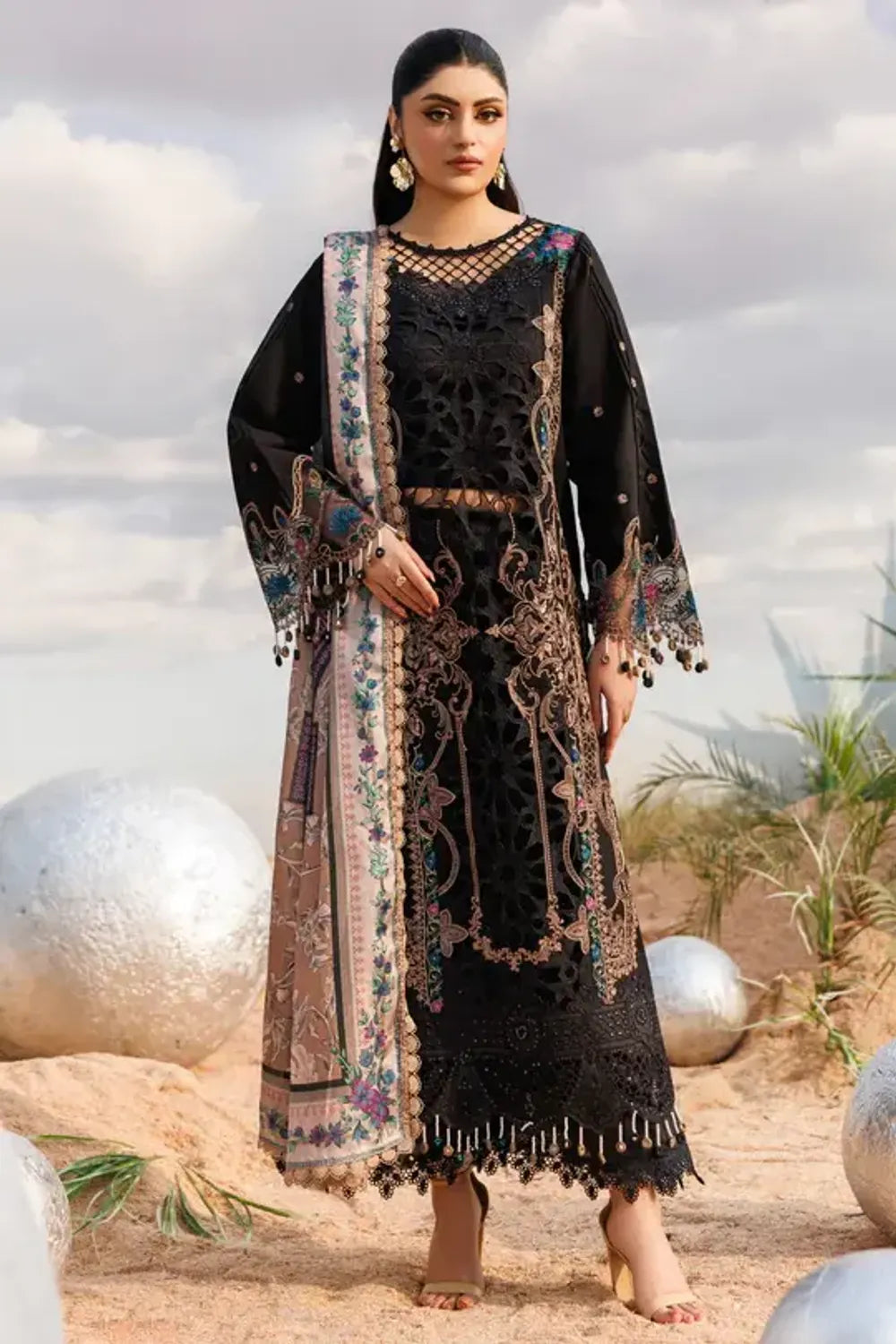 Black Luxury Lawn Formal Wear Suit Online in Dubai UAE Abudhabi Ajman Sharjah