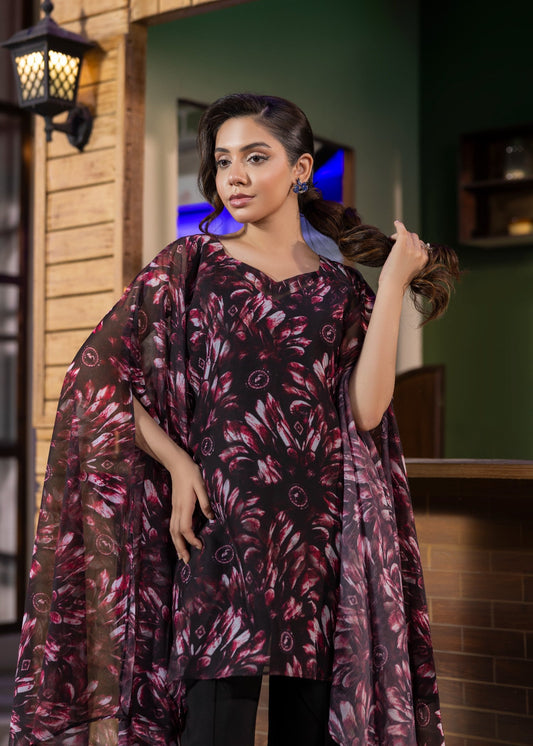 Black Magenta Chiffon Two Piece Kaftan Online in Dubai DXB UAE Abudhabi Meena Bazaar