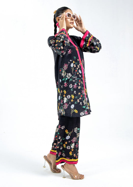 Black Multi Button Placket Kurta Set Online in Dubai DXB UAE Abudhabi Meena Bazaar