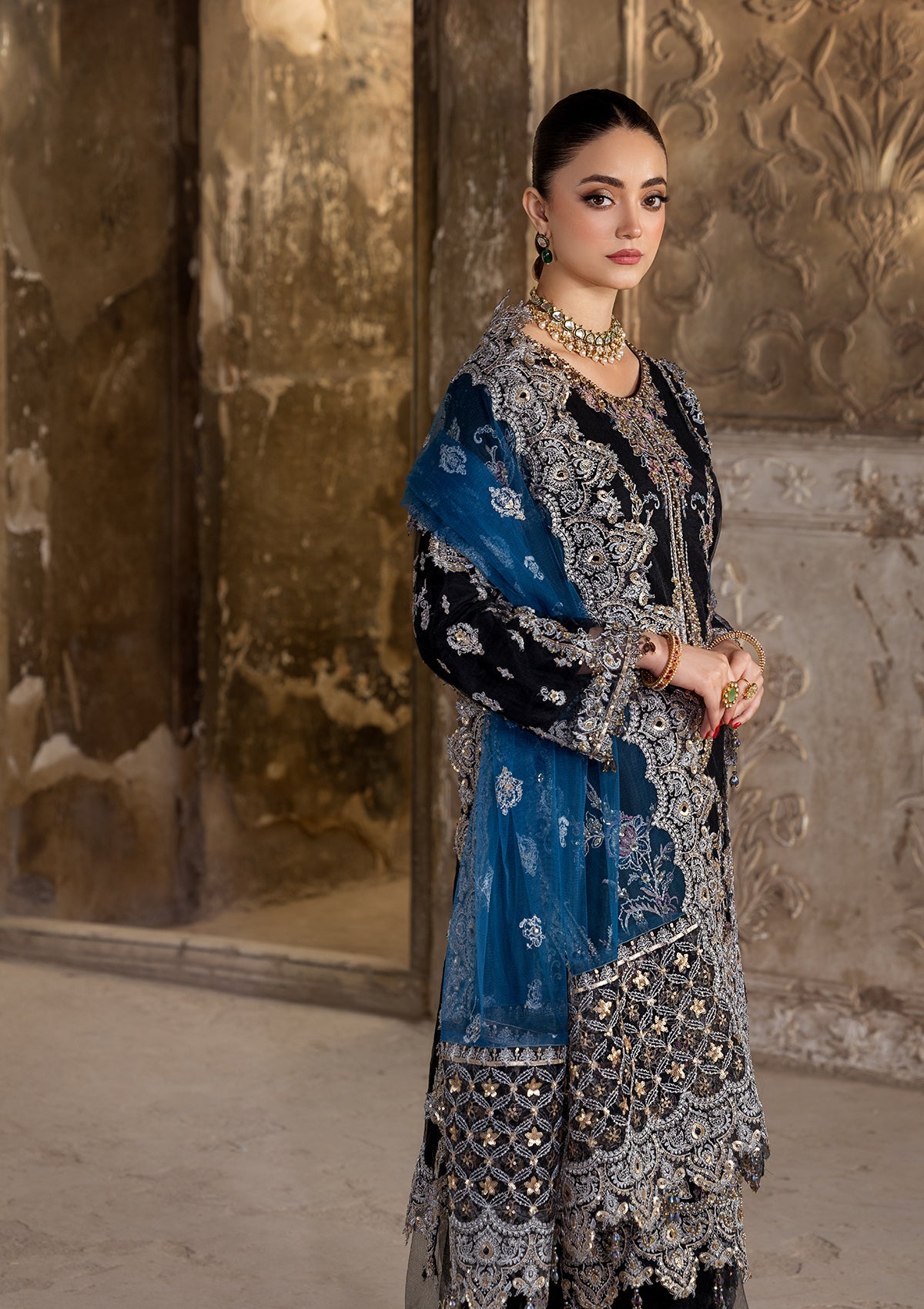 Black Net Embroidered Sharara Dress Online in Sri Lanka India Australia