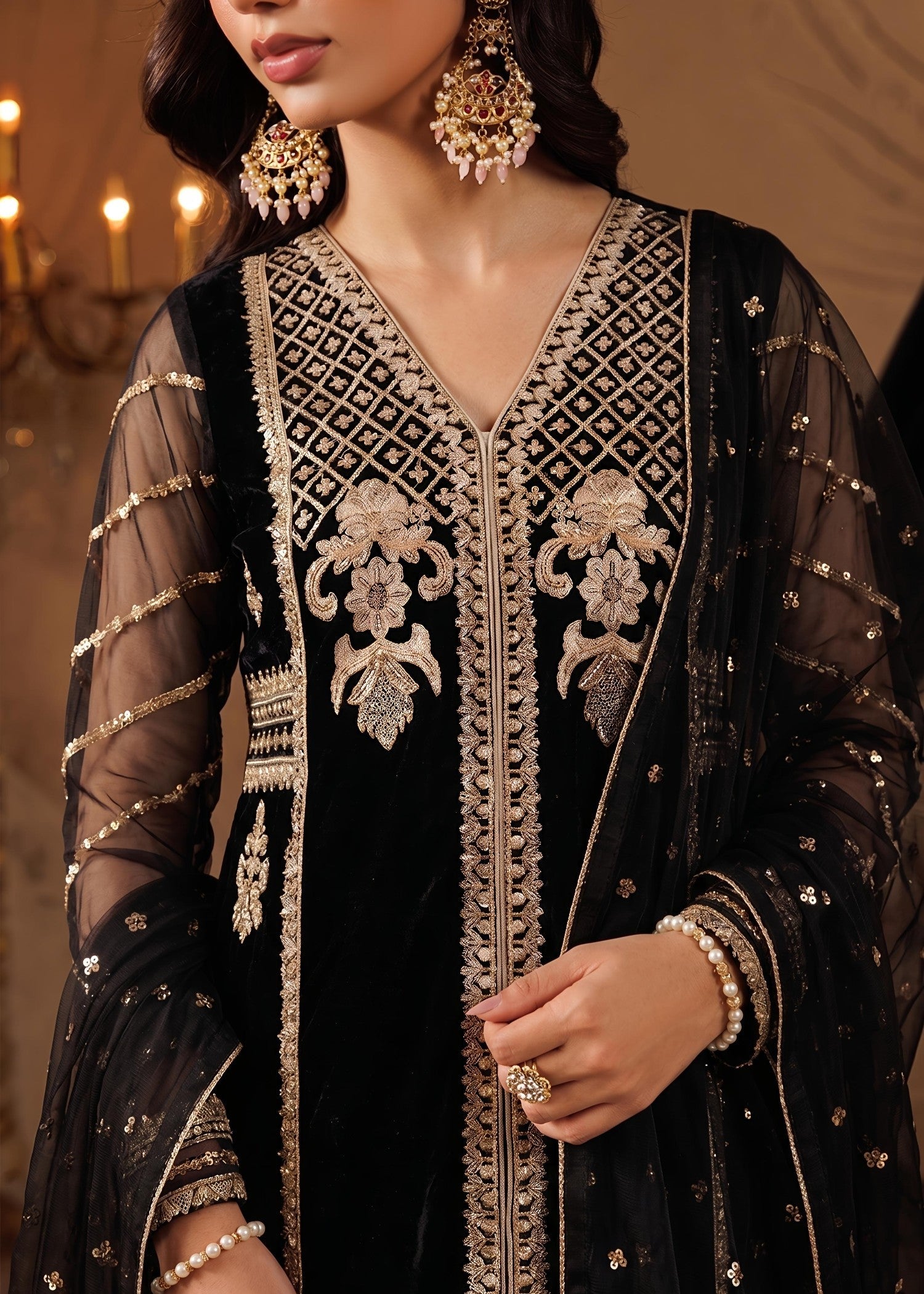 Black Net Sharara Gharara Pakistani Suit Online in KSA Riyadh Saudi Arabia Oman Bahrain Qatar