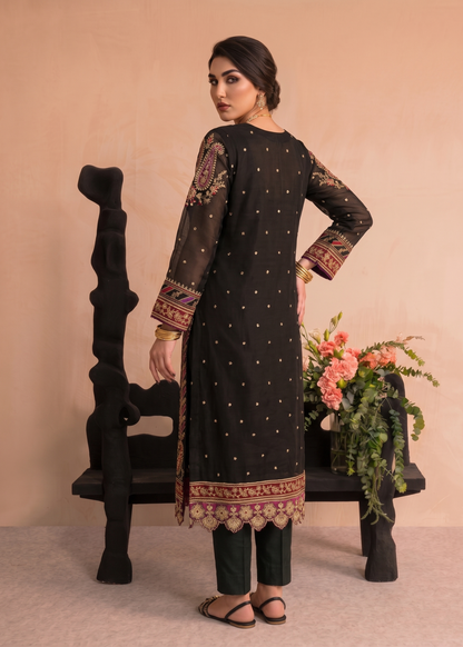 Black Organza Embroidered Ladies Suit Online in KSA Riyadh Saudi Arabia Oman Bahrain Qatar