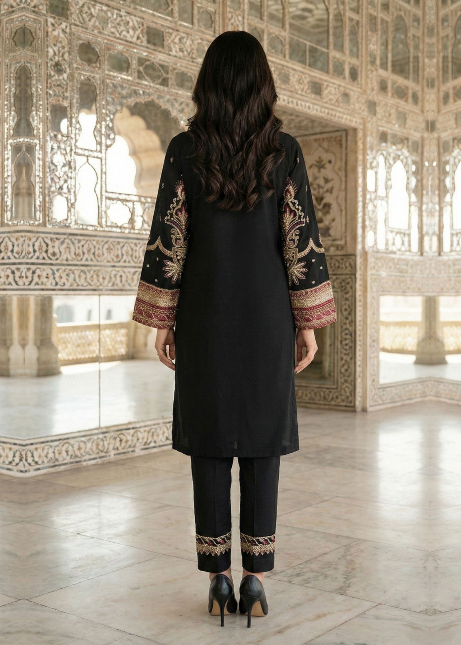Black Organza Embroidered Pakistani Suit Online in Dubai DXB UAE Abudhabi Meena Bazaar
