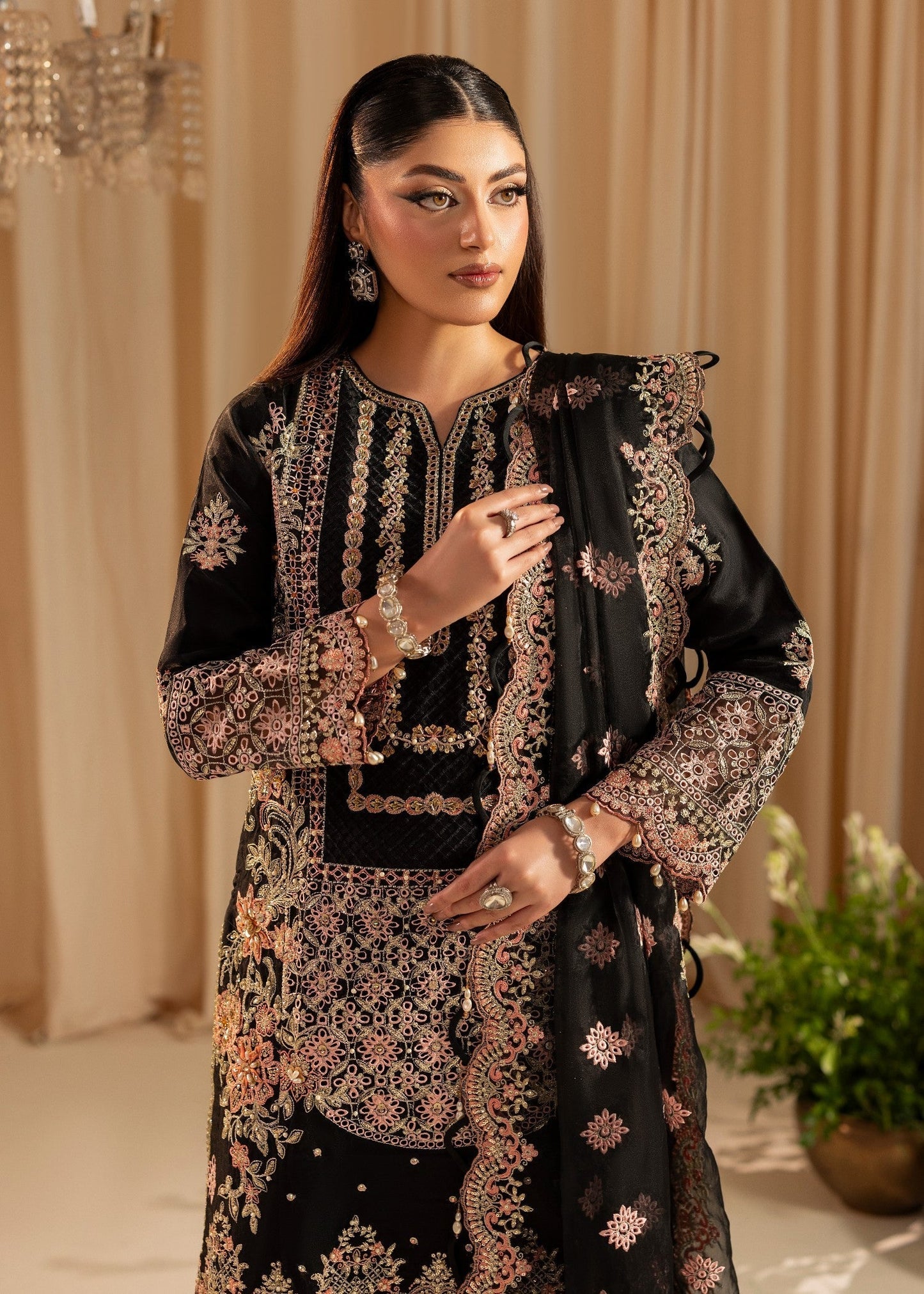 Black Organza Embroidered Pakistani Suit Online in Dubai DXB UAE Abudhabi Meena Bazaar