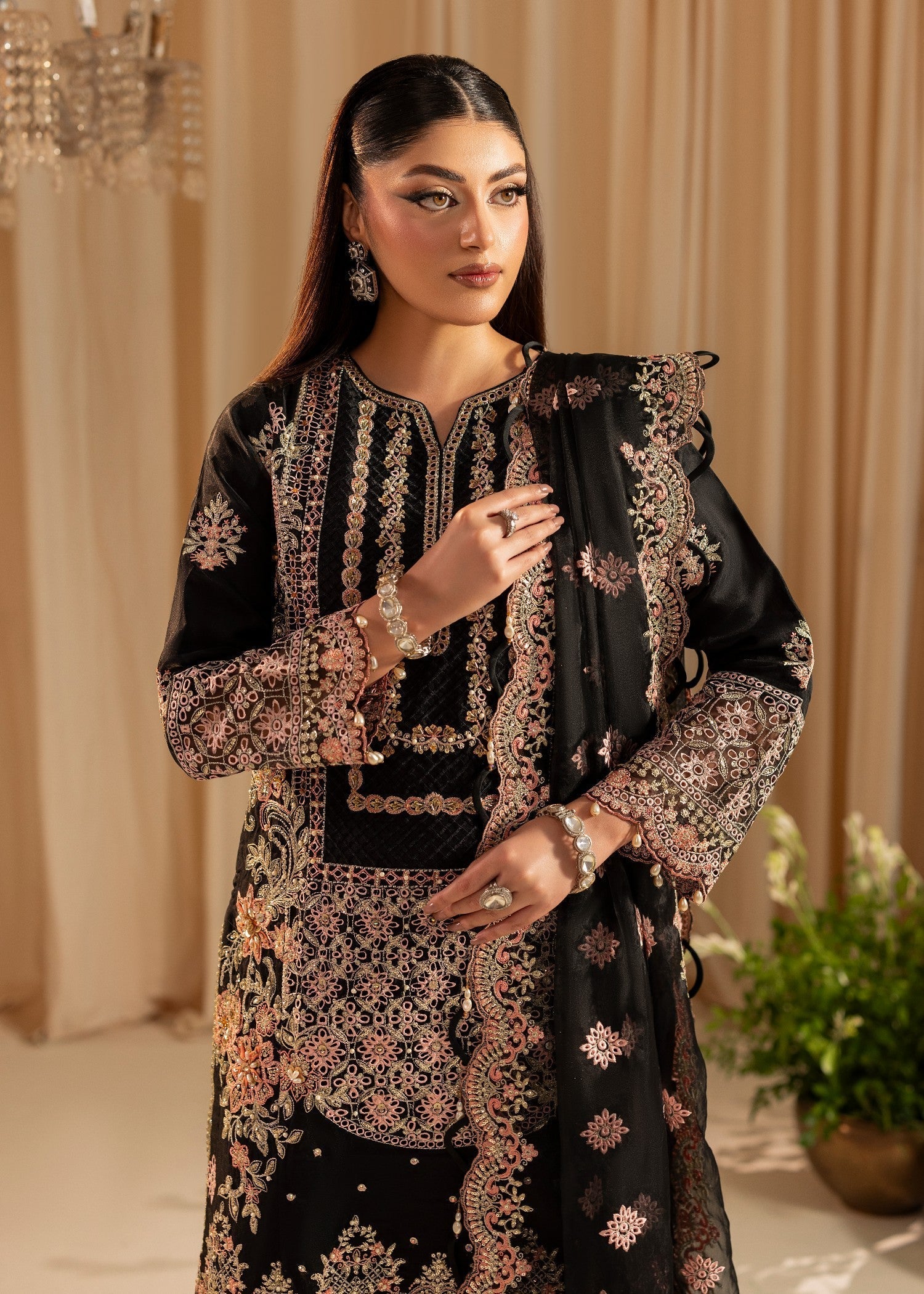 Black Organza Embroidered Pakistani Suit Online in Dubai DXB UAE Abudhabi Meena Bazaar