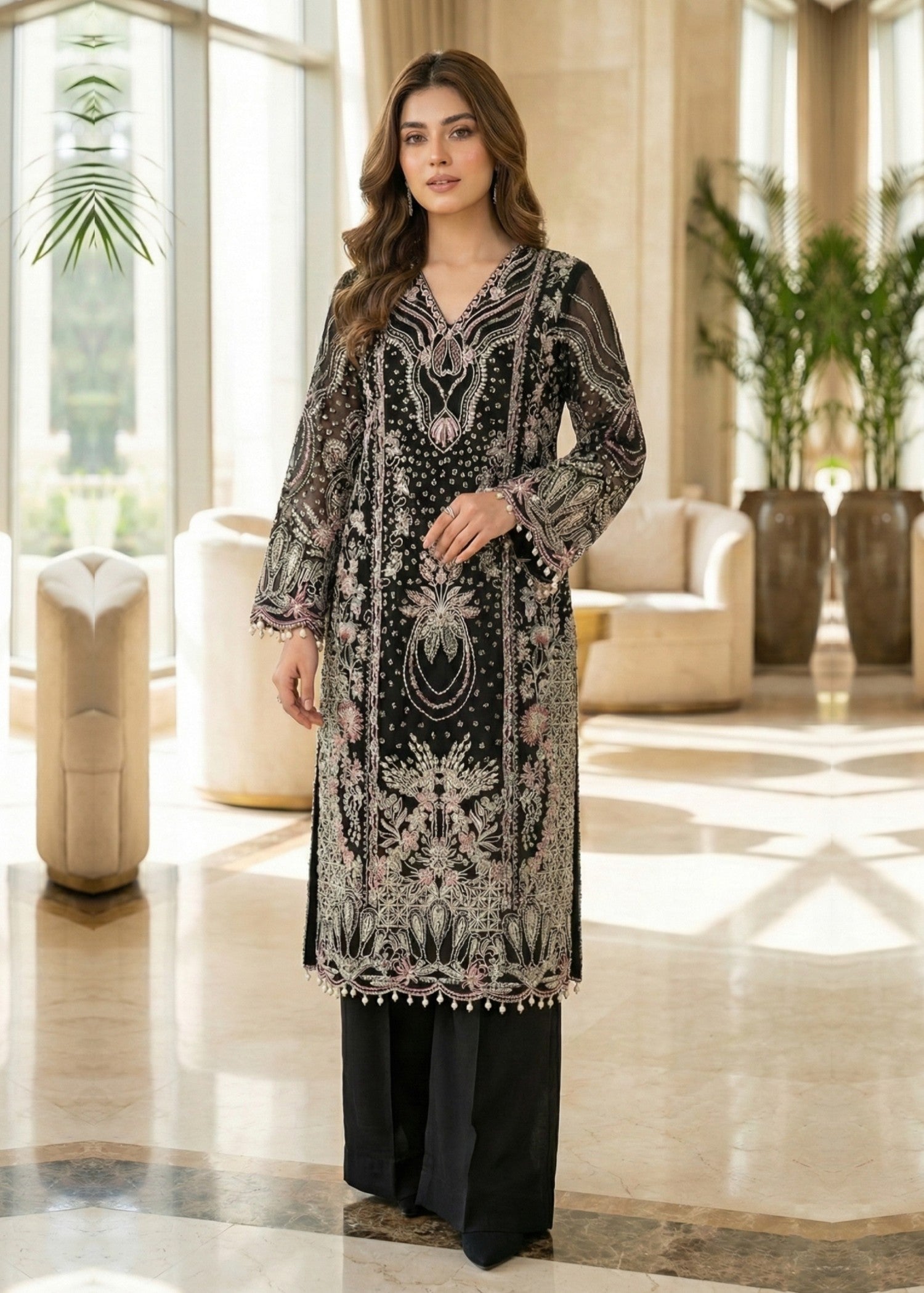 Black Organza Embroidered Party Wear Suit Online in Sri Lanka India Australia