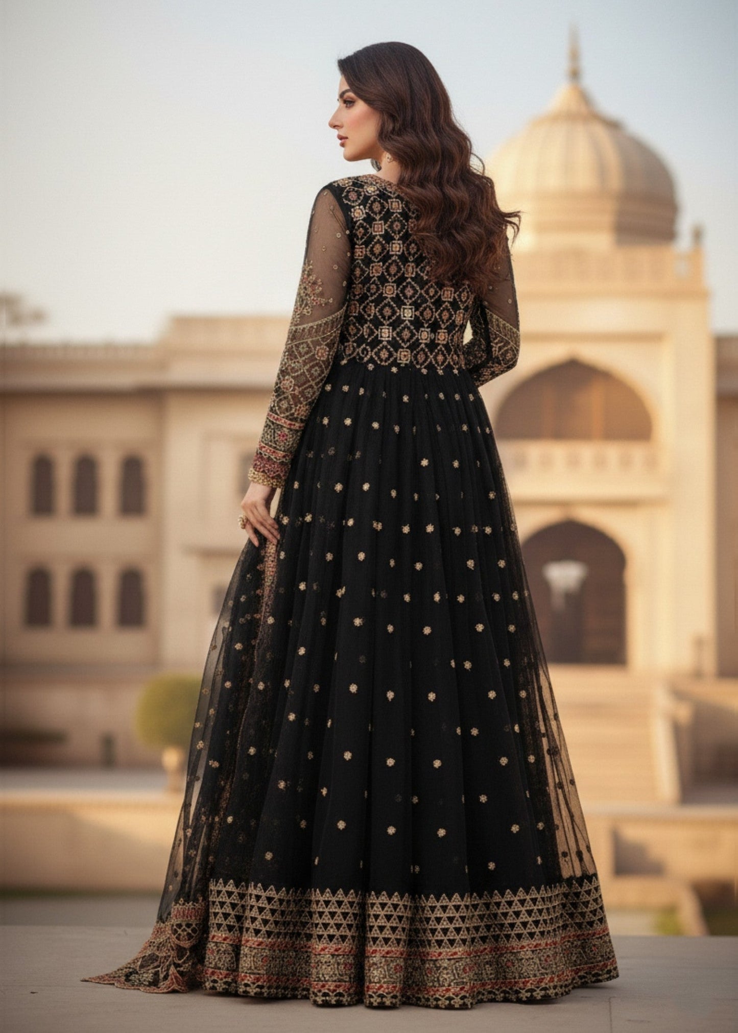 Black Organza Embroidered Partywear Suit Online in Sri Lanka India Australia
