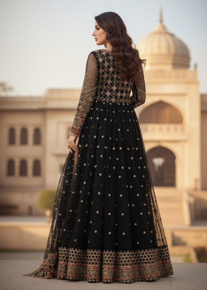 Black Organza Embroidered Partywear Suit Online in Sri Lanka India Australia