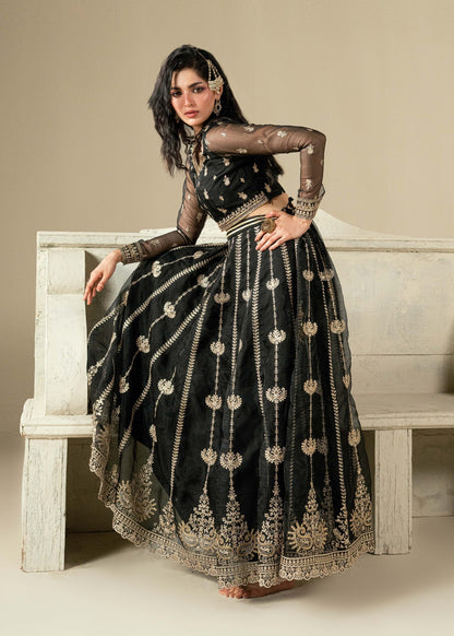 Black Organza Flared Lehenga with Dupatta Online in Dubai UAE Abudhabi Ajman Sharjah