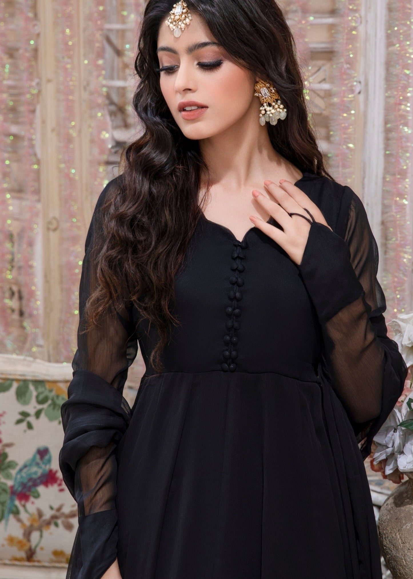 Black Partywear Chiffon Kurta Set Online in Sri Lanka India Australia