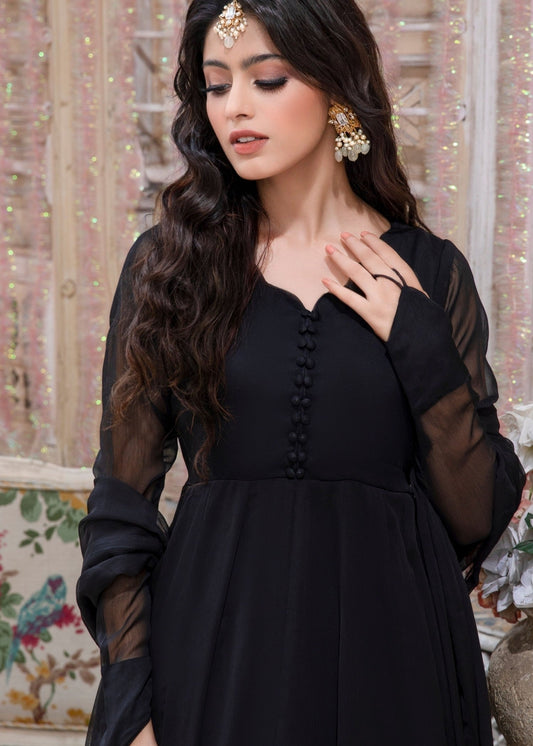 Black Partywear Chiffon Kurta Set Online in Sri Lanka India Australia