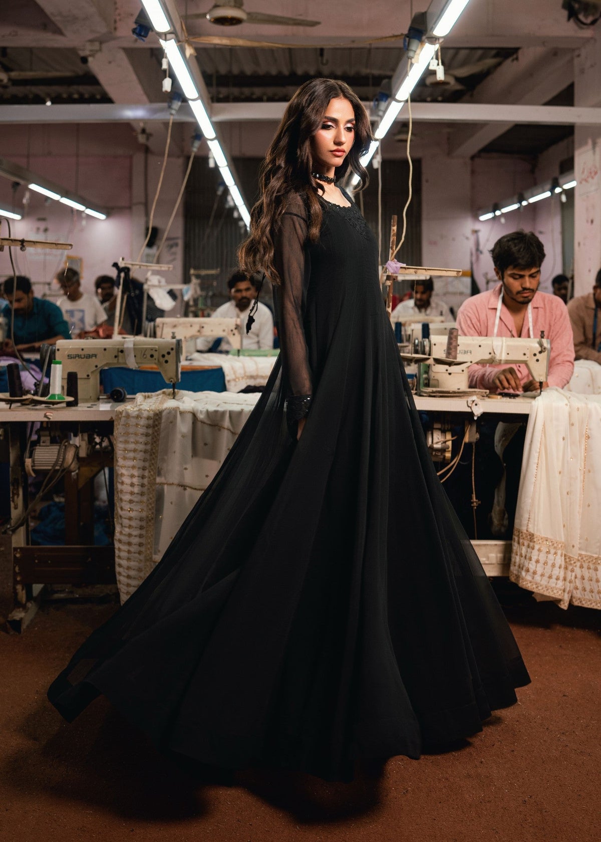 Black Partywear Chiffon Pishwas Online in UK USA Canada