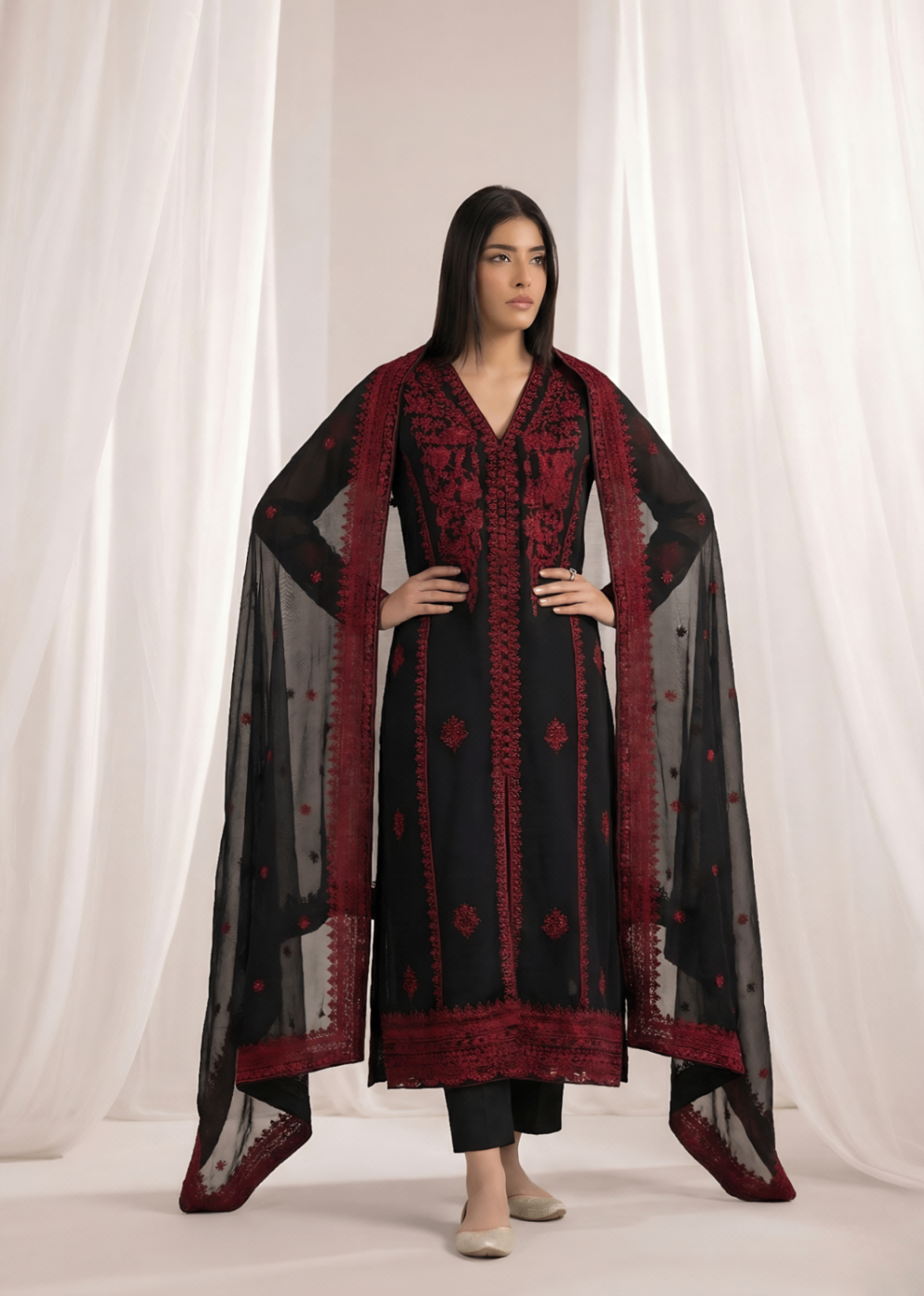 Black Partywear Kurta Set with Dupatta Online in Sri Lanka India Australia