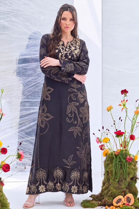 Black Patchwork Dhanak Kaftan Online in Dubai UAE Abudhabi Ajman Sharjah