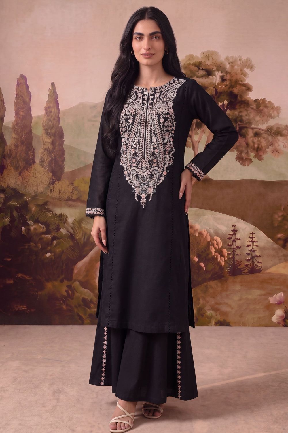 Black Patchwork Khaddar Sharara Online in Dubai UAE Abudhabi Ajman Sharjah