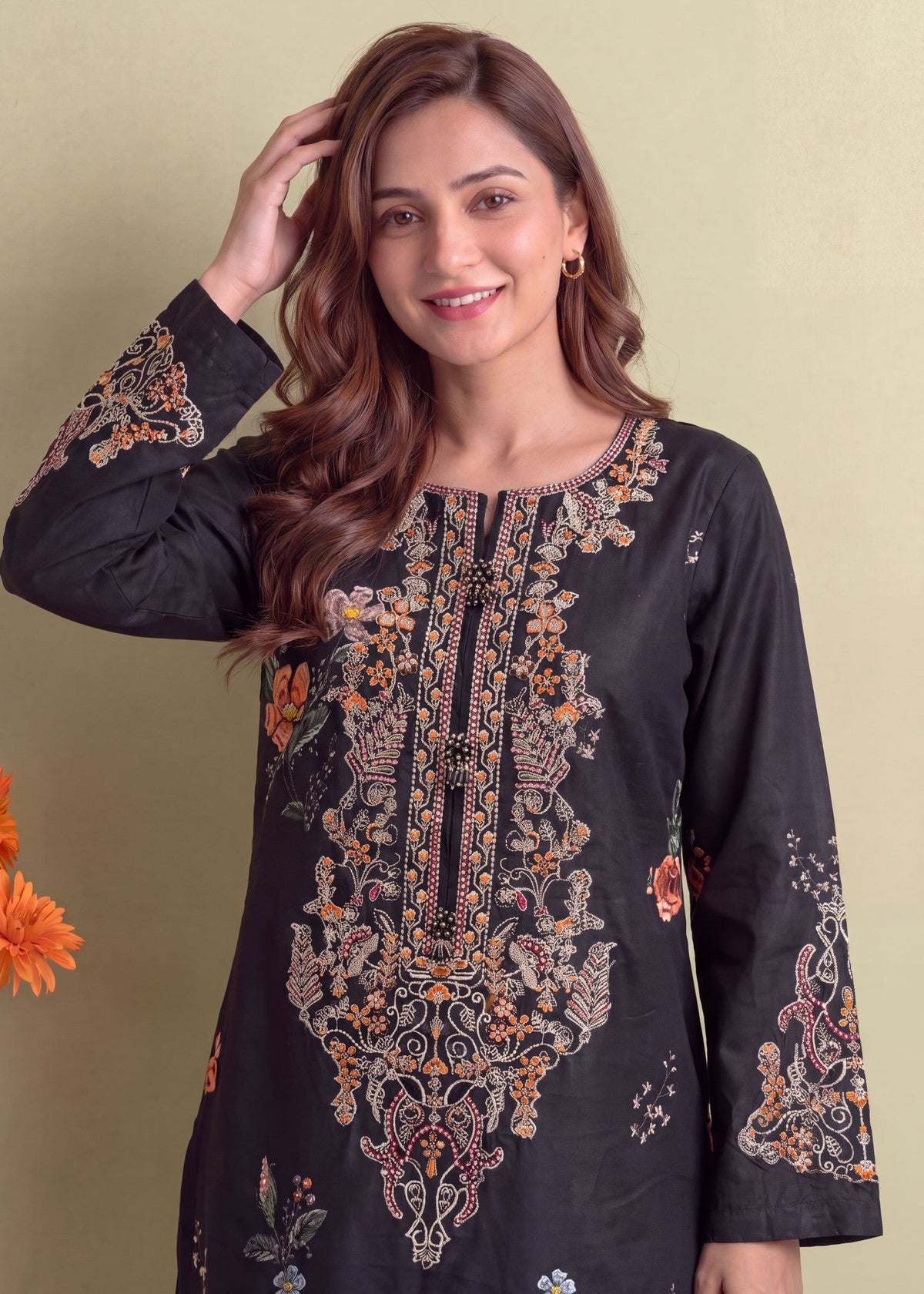 Black Patchwork Lawn Kurta Set for Daily Wear Online in Dubai DXB UAE Abudhabi Meena Bazaar