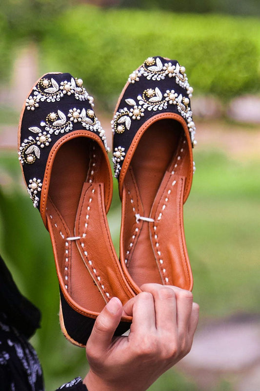 Black Pearl Embellished Silk Khussa Online in Dubai UAE Abudhabi Ajman Sharjah