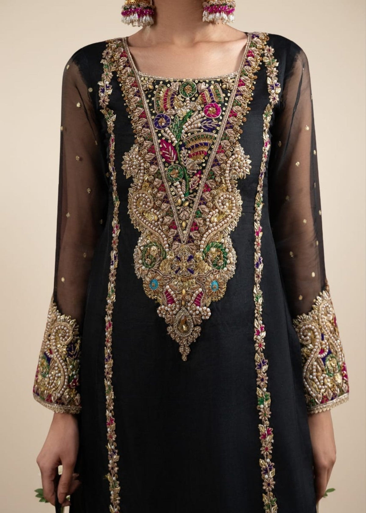 Black Pearl Embroidered Organza Ladies Partywear Suit Online in Dubai UAE Abudhabi Ajman Sharjah
