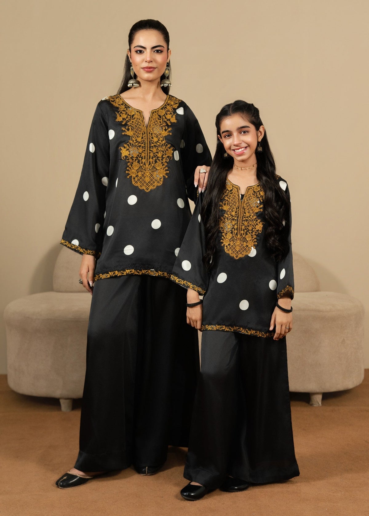 Black Polka Dot Embroidered Silk Partywear Dress Online in Dubai UAE Abudhabi Ajman Sharjah