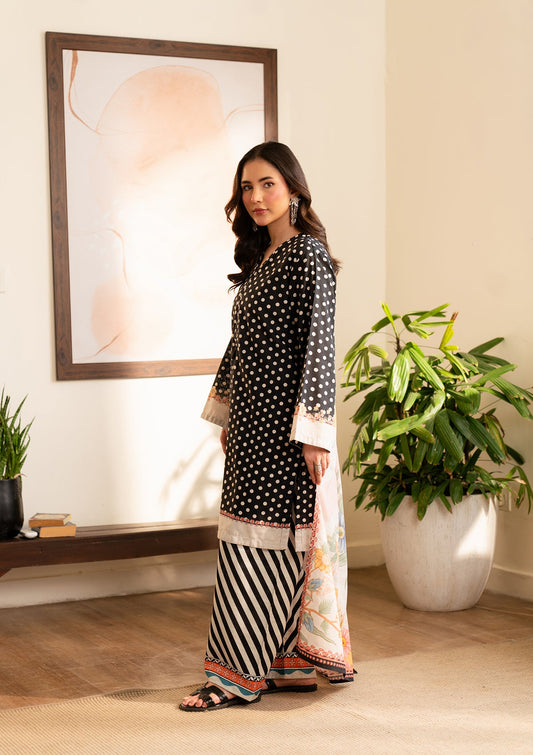 Black Polka Dot Printed Khaddar Designer Salwar Kameez Online in Dubai DXB UAE Abudhabi Meena Bazaar