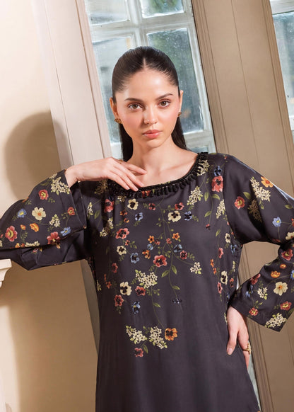 Black Poly Silk Embellished Ready to Wear Kaftan Online in UK USA Canada