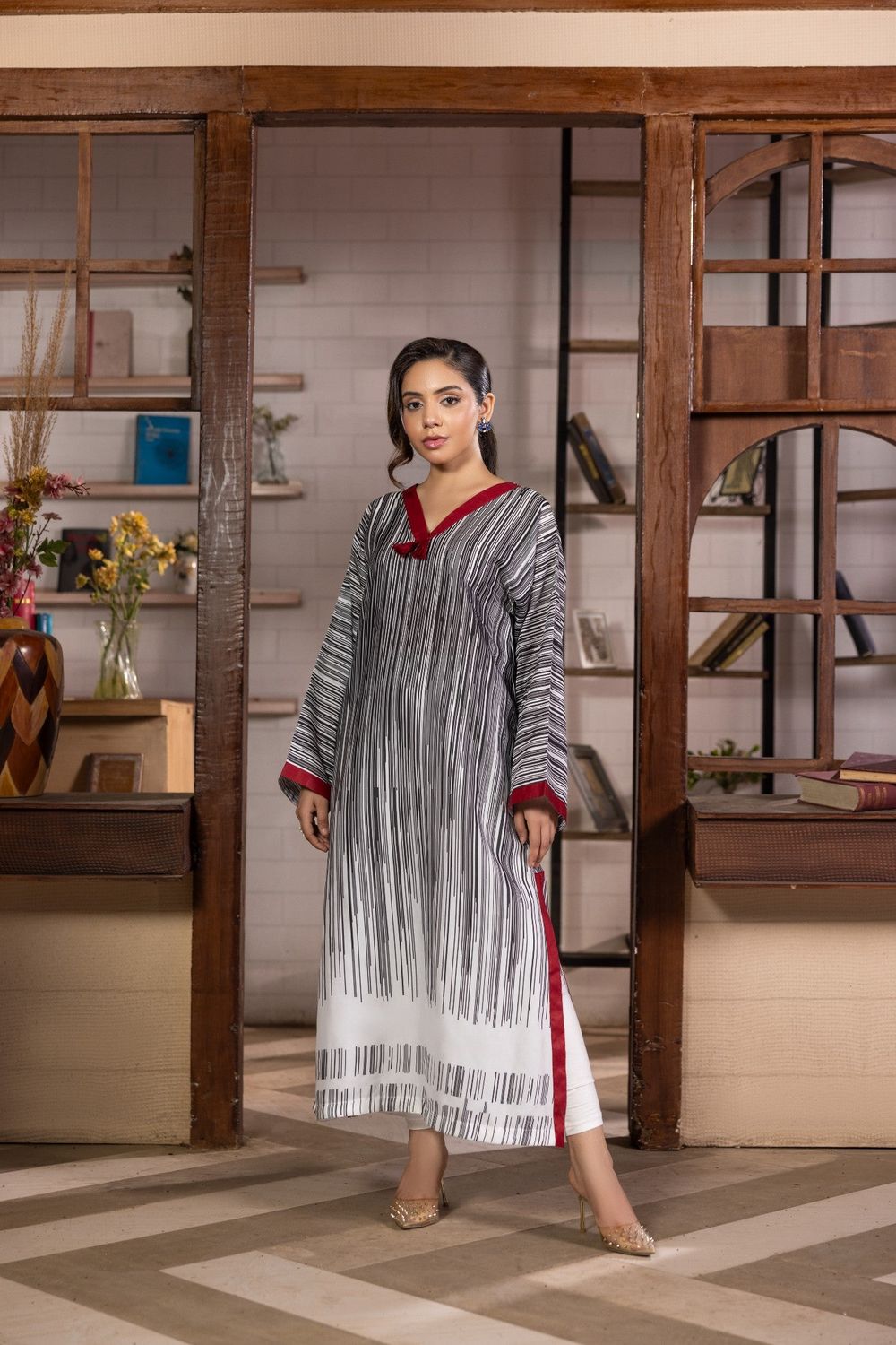 Black Printed Poly Lawn Long Kurta Set Online in Dubai UAE Abudhabi Ajman Sharjah