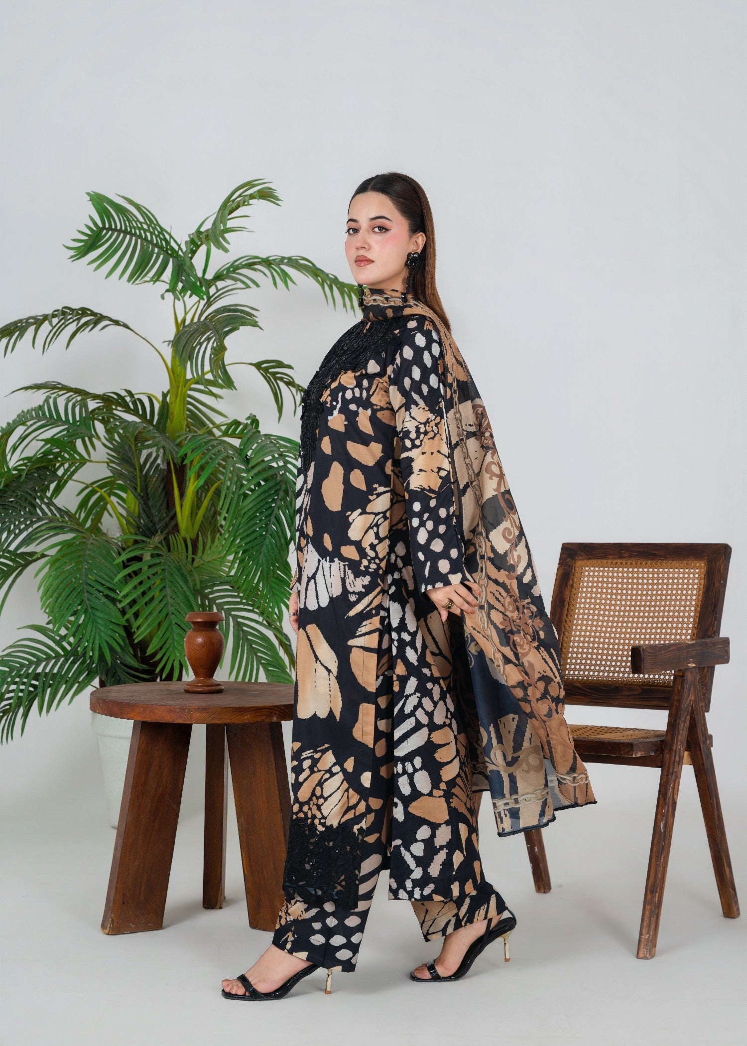 Black Printed Poly Lawn Shalwar Kameez Online in Dubai DXB UAE Abudhabi Meena Bazaar