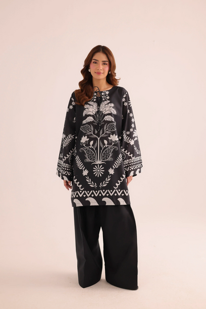Black Printed Poly Lawn Straight Kurta Online in Dubai UAE Abudhabi Ajman Sharjah