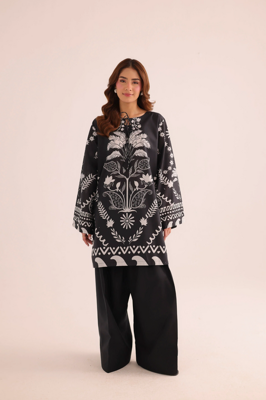Black Printed Poly Lawn Straight Kurta Online in Dubai UAE Abudhabi Ajman Sharjah