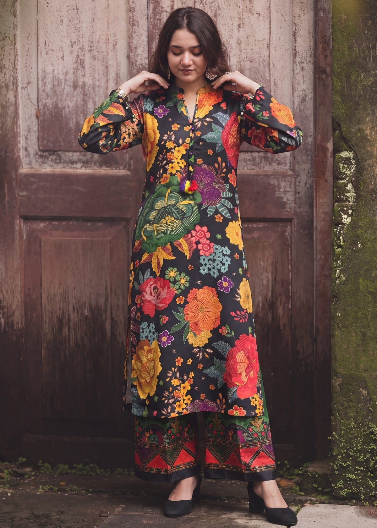 Black Printed Silk Salwar Suit Online in Dubai UAE Abudhabi Ajman Sharjah