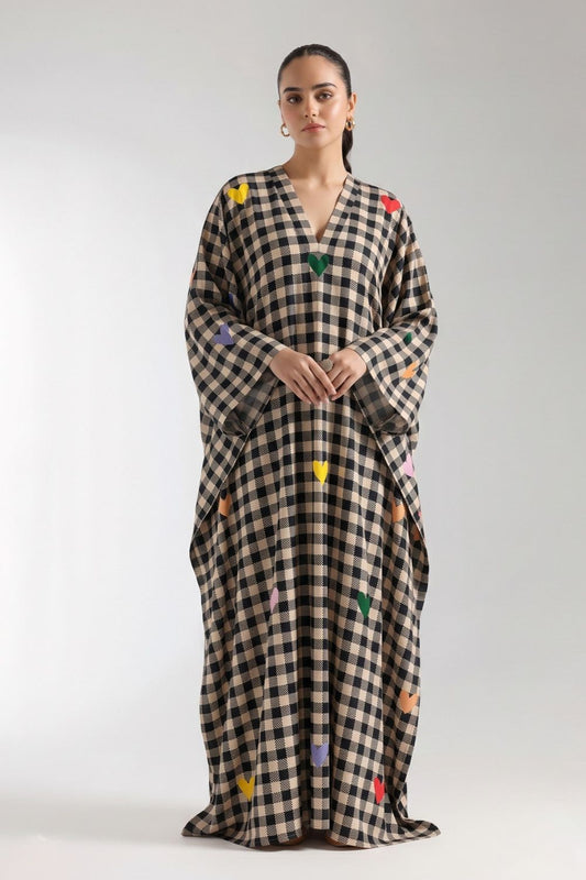 Black Printed Viscose Raw Silk Kaftan Online in Dubai UAE Abudhabi Ajman Sharjah