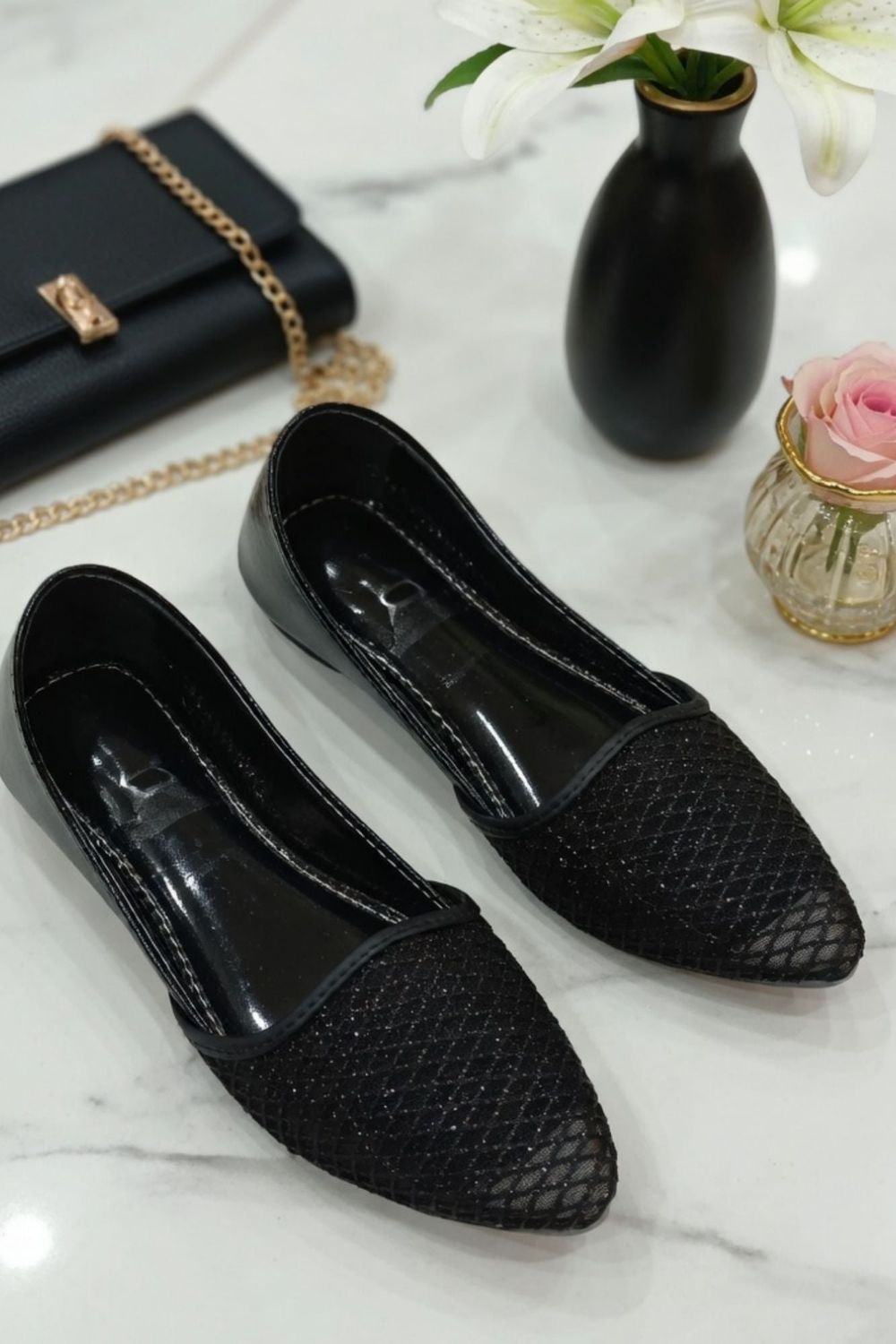 Black PU Embroidered Khussa Online in Dubai UAE Abudhabi Ajman Sharjah