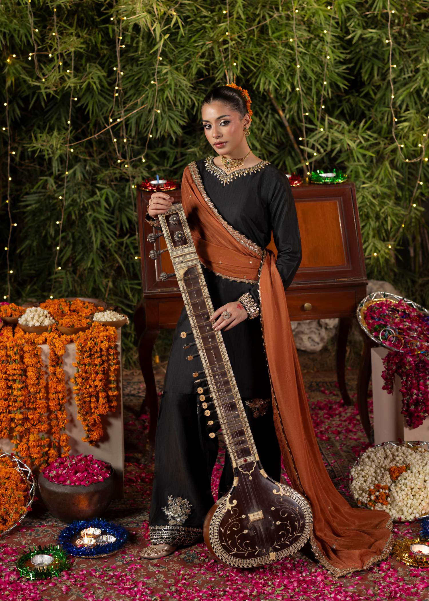 Black Raw Silk Embroidered Formal Suit Online in Sri Lanka India Australia