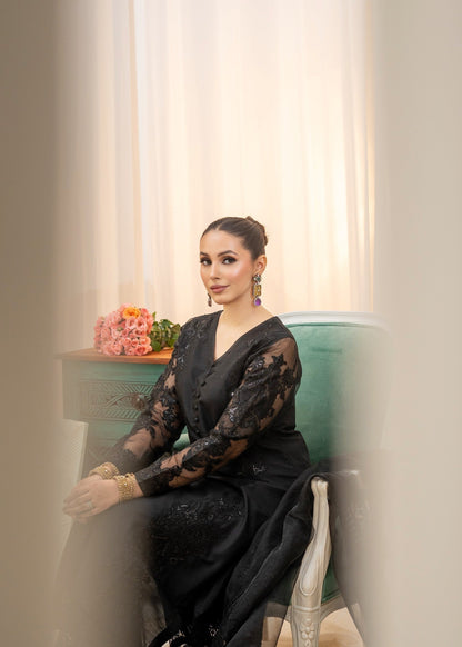 Black Raw Silk Embroidered Party Wear Suit Online in Sri Lanka India Australia
