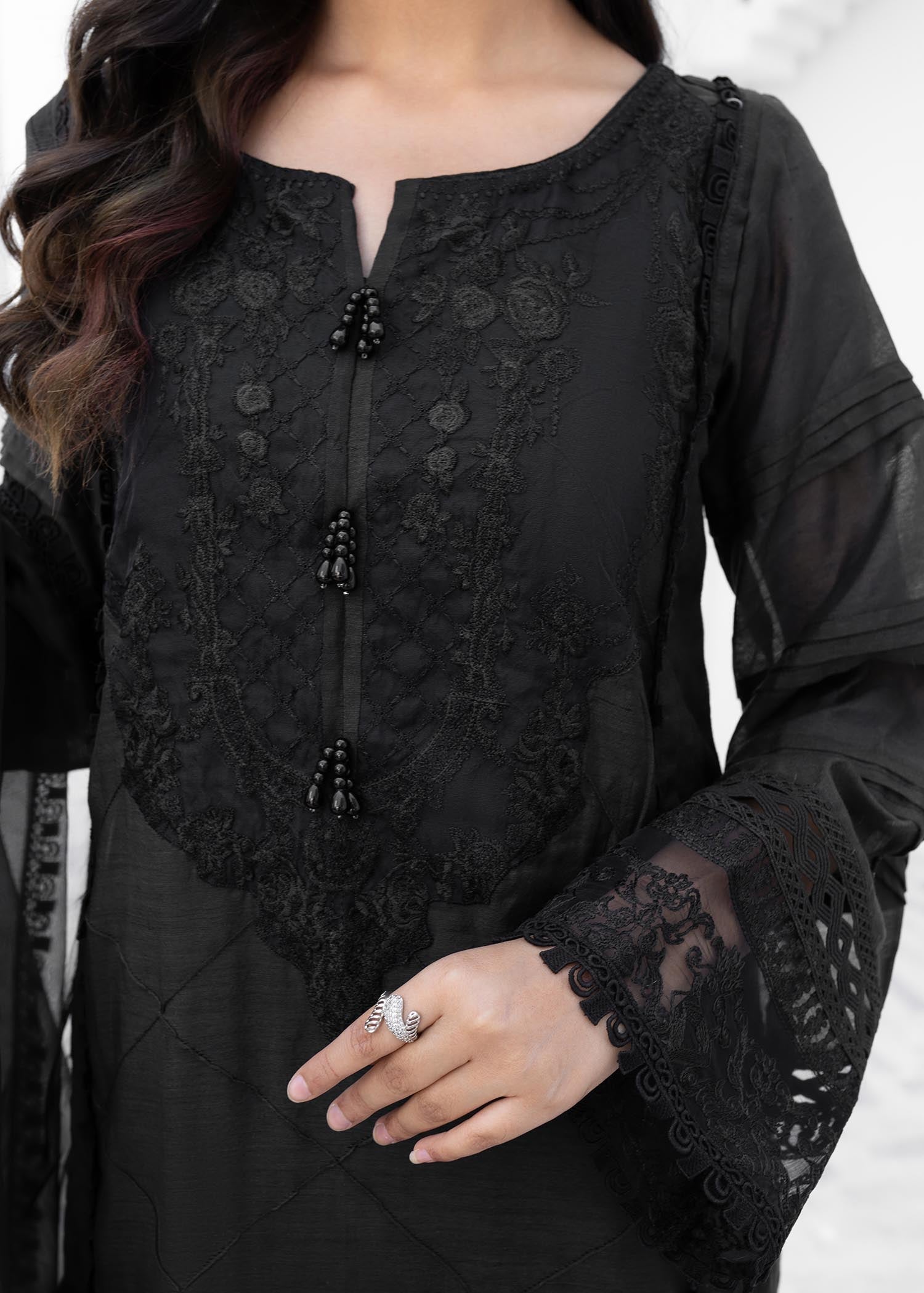 Black Raw Silk Embroidered Shalwar Kameez Online in Sri Lanka India Australia